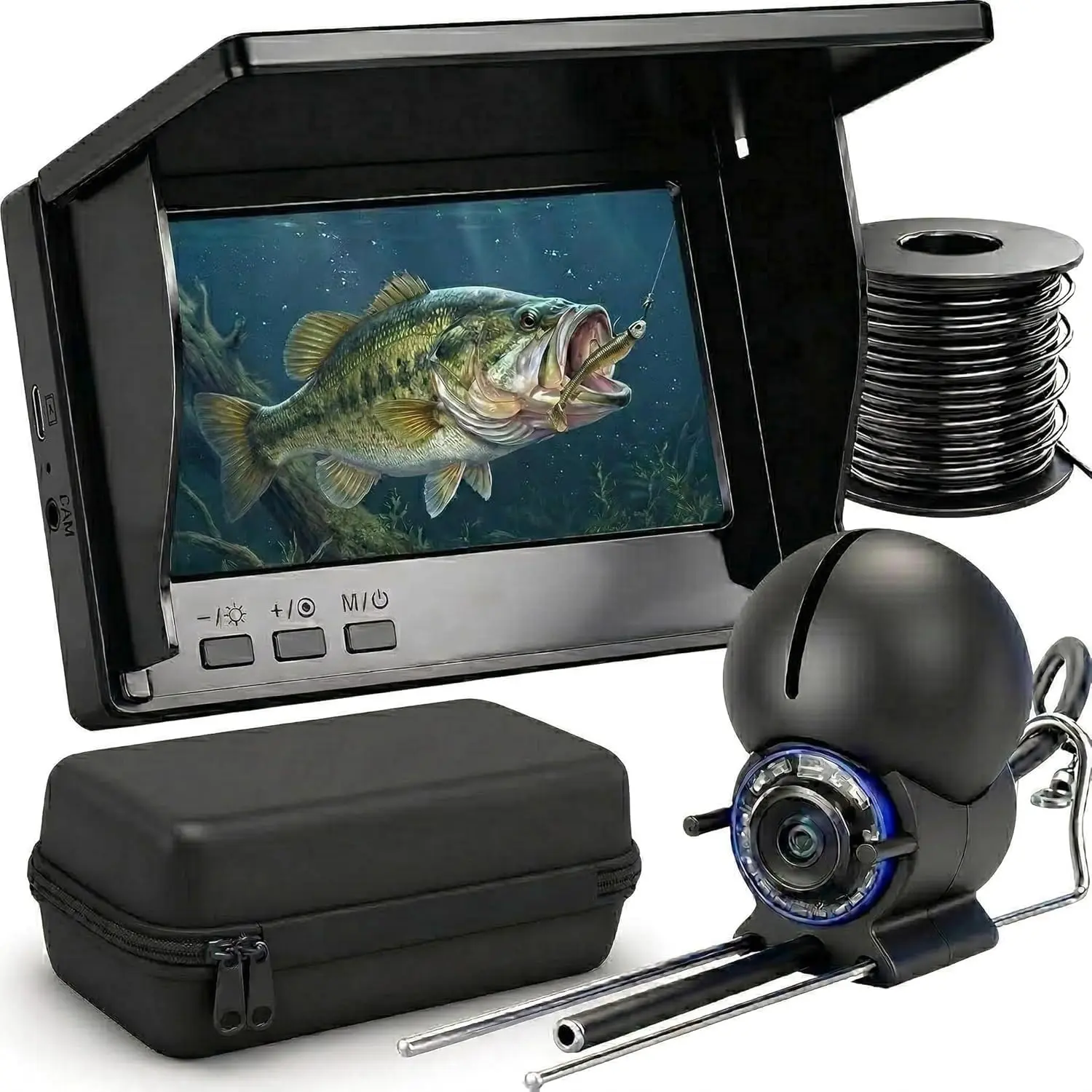 Underwater Fishing Camera with 4.3 Inch LCD, 5000mAh ,  Night Vision Light, Portable Fish Finder with 100ft  for Ice Lake Boat Kayak Fishing