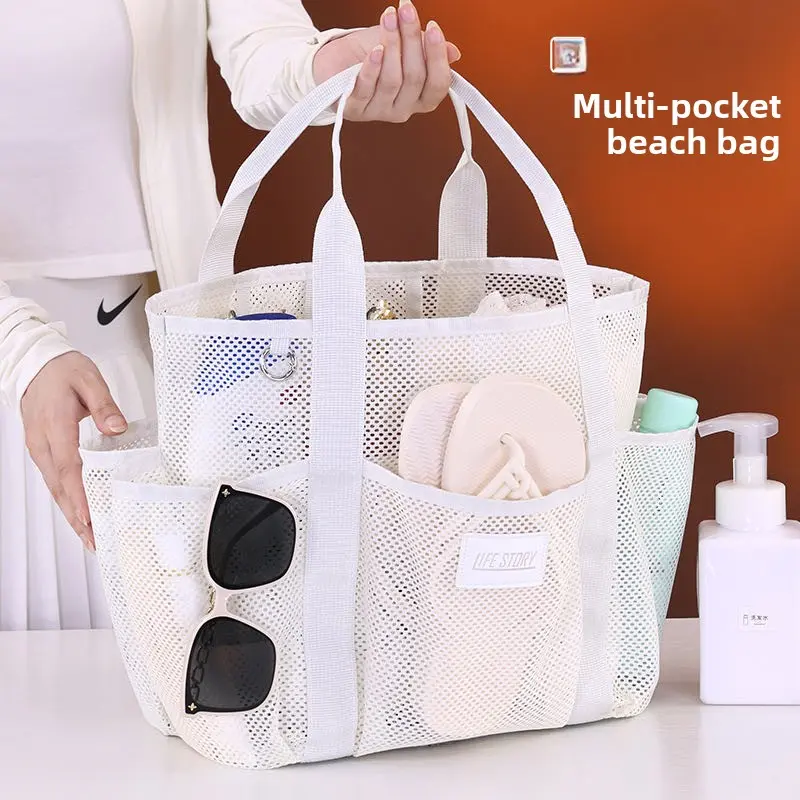 Mesh Beach Tote Bag, Breathable Net Shoulder Handbag For Summer