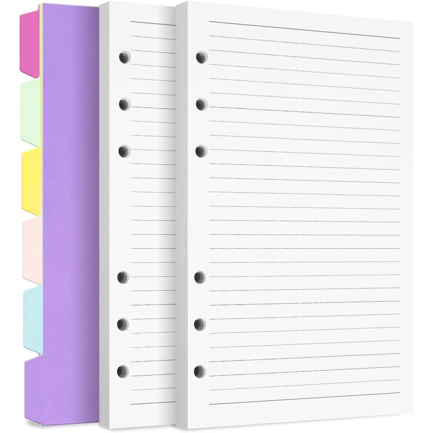 A5 Refill Paper, 6 Hole College Ruled Loose Leaf Planner Inserts with Binder Dividers, 240 Pages for 6 Ring Binder Notebook Journal