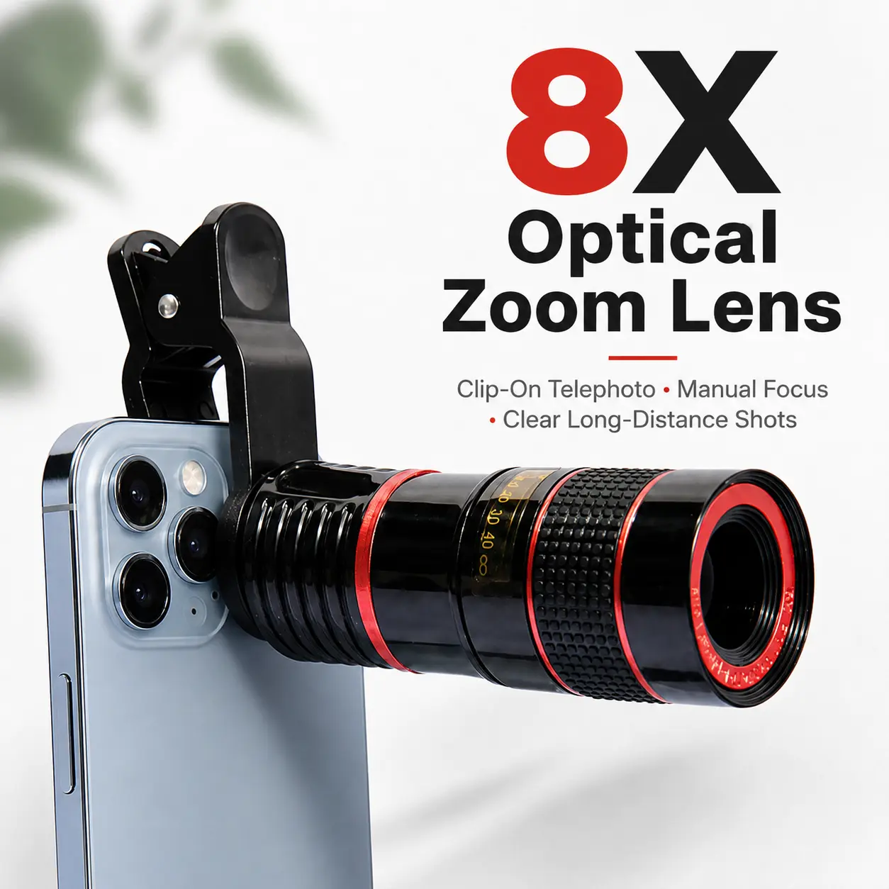 8X Optical Zoom Clip-On Phone Camera Lens, High-Definition Telephoto Telescope Lens with Manual Focus, Portable Smartphone Photography Accessory for Clear Long-Distance Photos, Travel, Outdoor Shooting and Low-Light Scenes