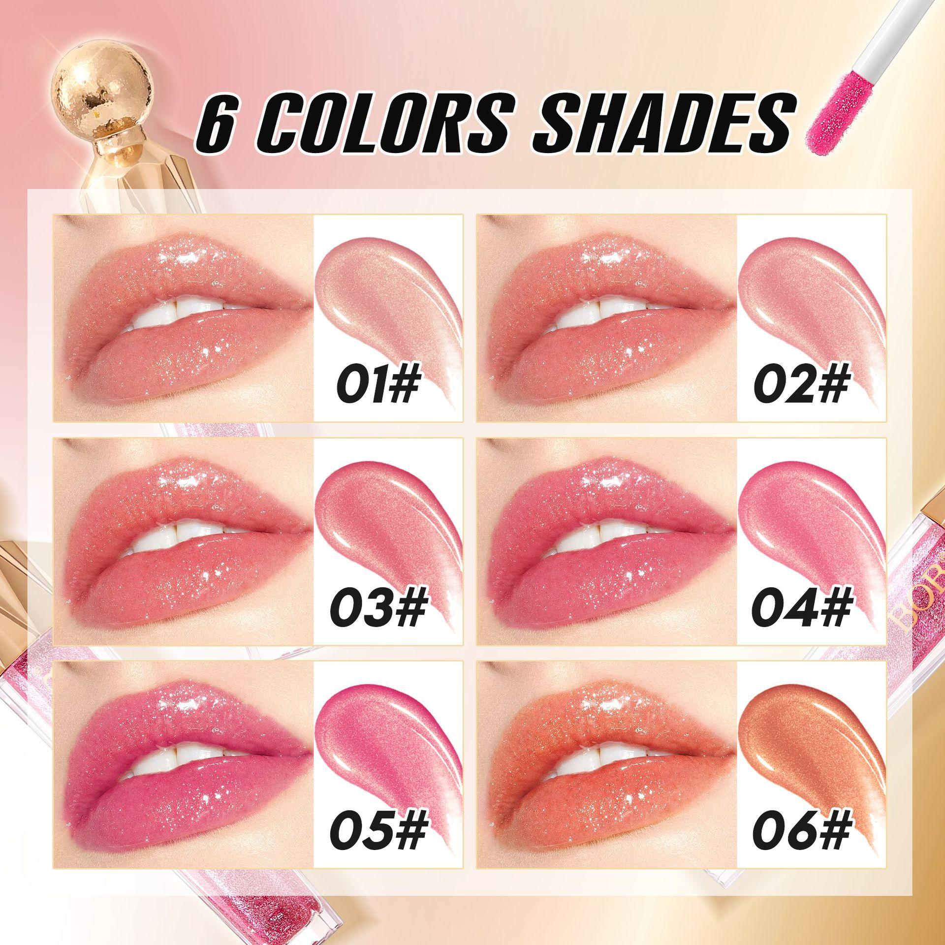 Fine shimmer lip gloss that doesn't fade, easy to apply, moisturizing and hydrating, with a glossy mirror-like finish for plump lips