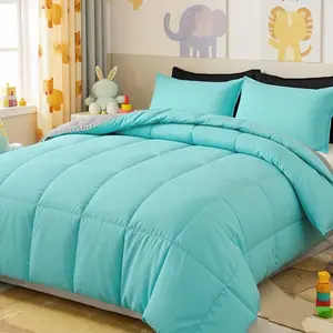3 Pcs Luxury Bamboo Fiber Bedding Set (Comforter Quilt & Pillowcases), Soft Lightweight Box Stitch Quilt with Microfiber Fill, Suitable for Girls Boys Teens Dorm Use, All Season Machine Washable Bedspread