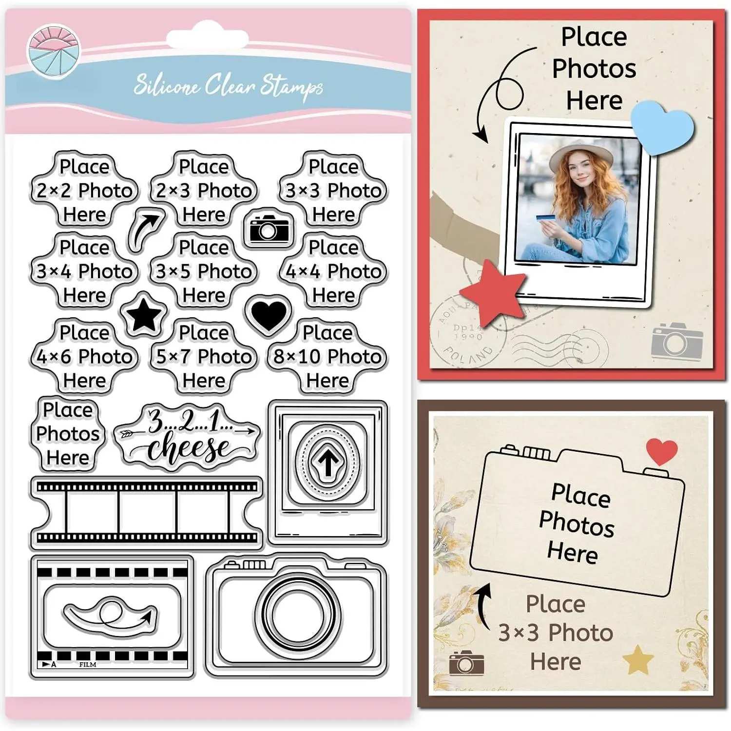 Camera Labels Clear  for Cards Making Retro Place Photo Here Transparent  Camera Border   Seal for DIY Scrapbooking Embossing Photo Album Decor