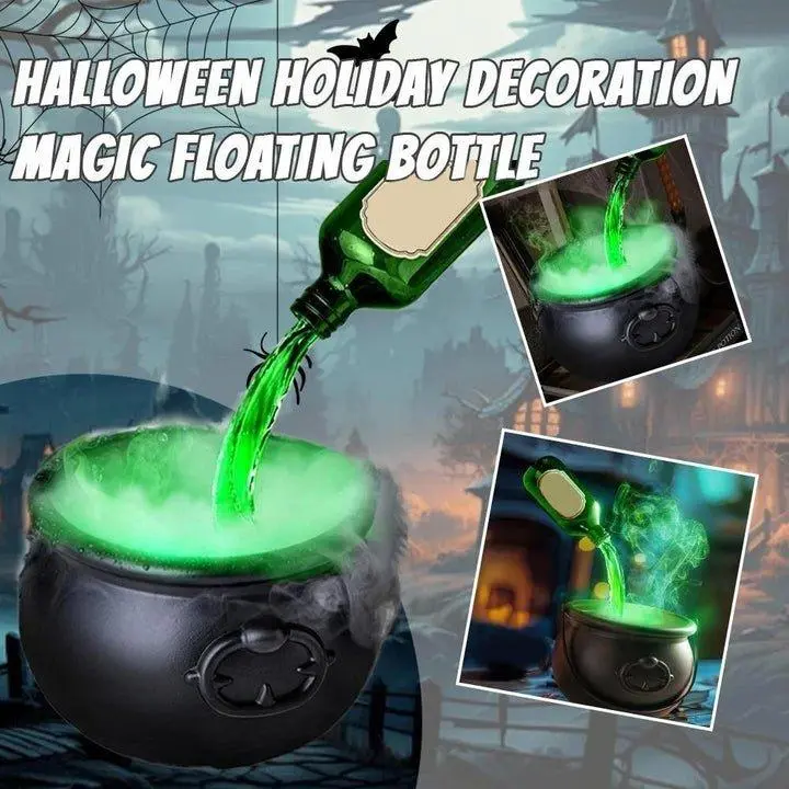 Halloween Black Wizard Bowl Magic Float Bottle & Diffuser Indoor Home Bar Props for Spooky Atmosphere and Thick Fog Glow