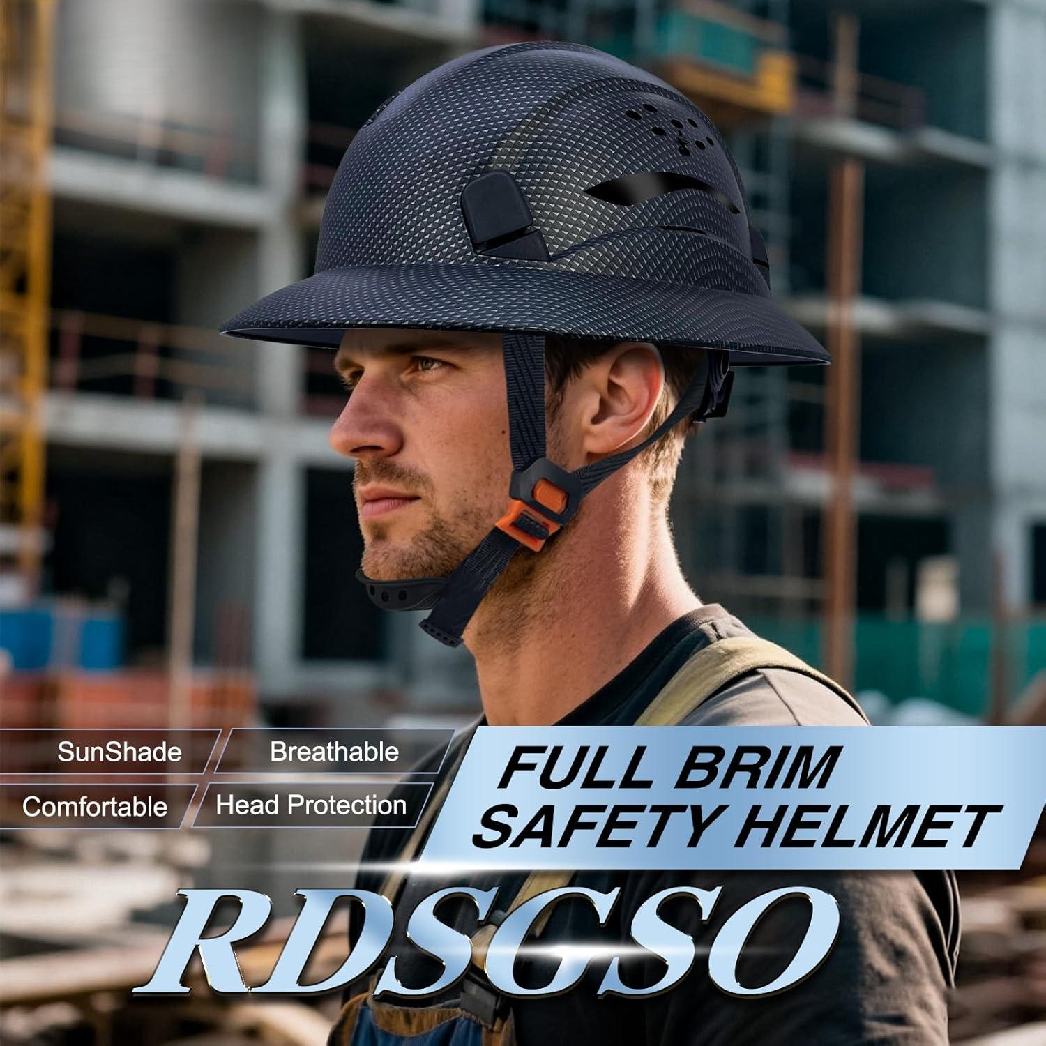 Full Brim Hard Hat Vented Construction Safety Helmet Industrial Work Hardhat for Workers 6 Point Adjustable Ratchet Suspension Breathable Head Protection