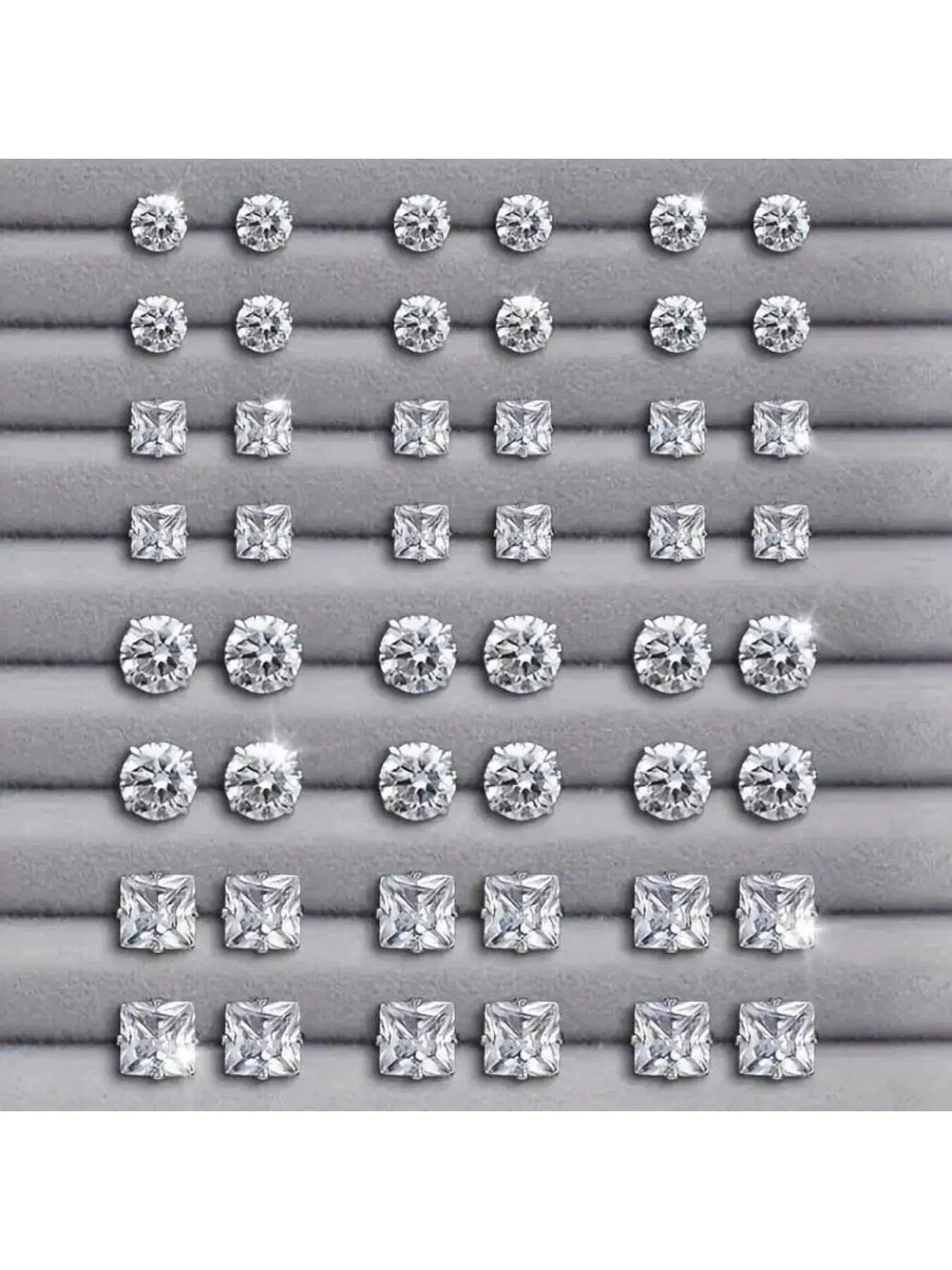 24 Pairs Exquisite Shiny Round Square Shaped Moissanite Stud Earrings Sparkling Artificial Crystal Inlaid Earrings Set Party Wedding Engagement Anniversary Jewelry Set