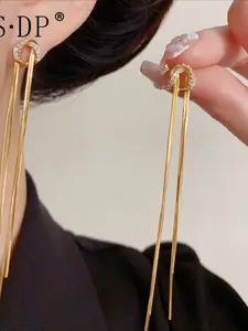 Cross-border personalized fashion exaggerated zircon knotted long fringed earrings women's retro versatile earrings wholesale