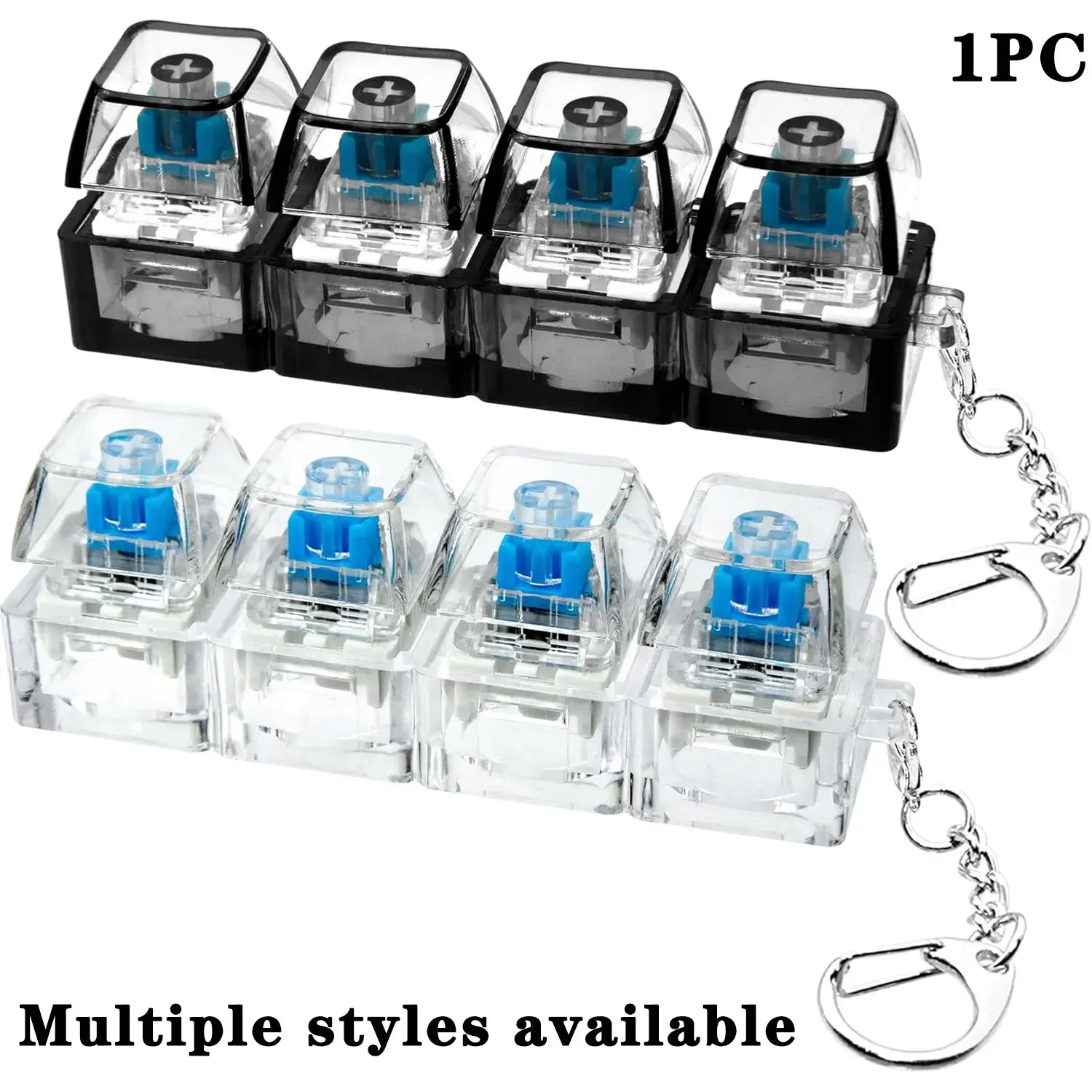 Keyboard Fidget Toy, 4-in-1 Stress-Relief Button Clicker Keychain, Key Ring Accessory, Transparent Color with Non-Illuminated or Illuminated Options, Valentine's Day Gift, Sensory Fidget Keychain, Stress Relief Items