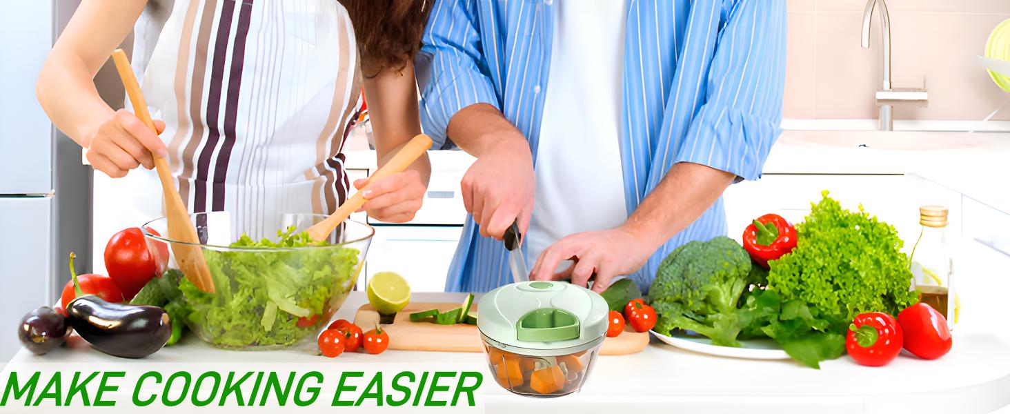 Vegetable Chopper Manual Food Chopper with Container, Hand Pull String Veggie Cutter for Salad Garlic Nut Onion