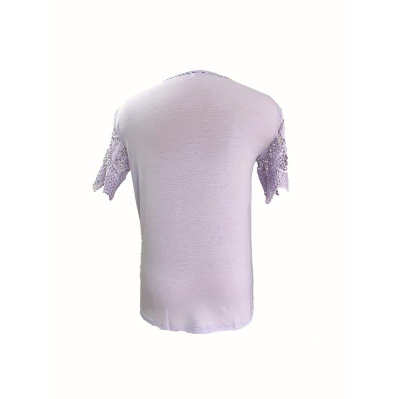 Elegant Plus-Size White V-Neck T-Shirt with Lace Detailing,Short Sleeve,Semi-Sheer Summer Top for Women,Plus Size Blouses Collar Fabric Spandex Casual