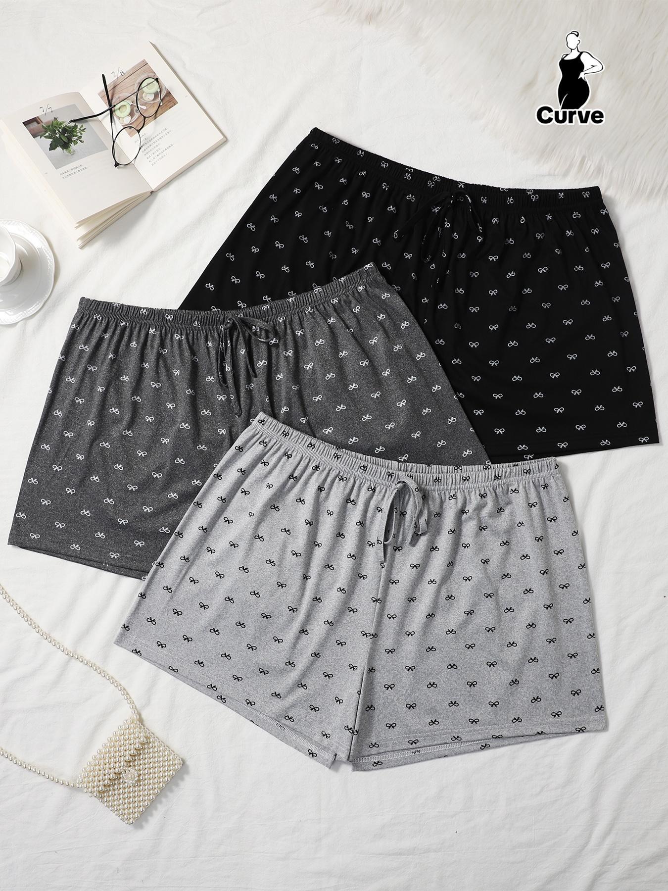【Plus Size】 All Over Bow Print Pajama Shorts, Casual Comfy Sleep Shorts for Women, Women's Sleepwear for All Seasons, Loungewear, Pjs