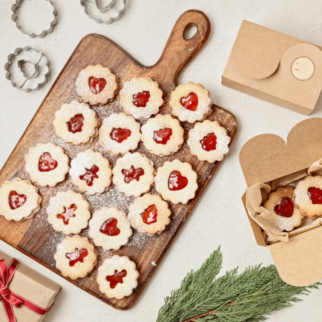 9 Piece Christmas Linzer Cookie Cutter Set, Stainless Steel Mini Cutters for Tree, Gingerbread Man, Snowflake, Meteor, Bell, Holiday Baking