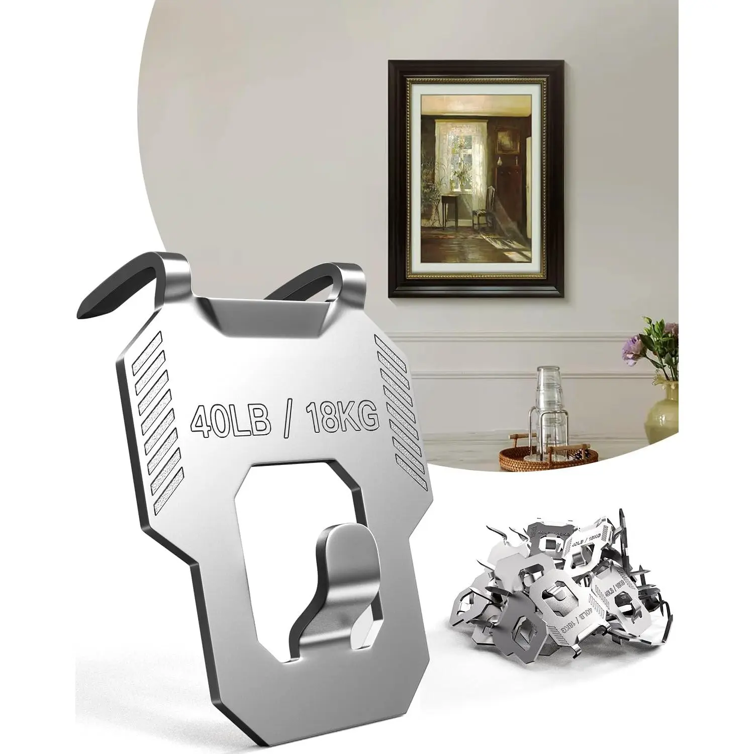 20Pcs Steel Claw Drywall Picture Hangers, Heavy-Duty Wall Hooks, 40Lbs Capacity, Nail-Free No-Damage Easy Installation for Pictures, Mirrors, Posters in Rooms & Offices