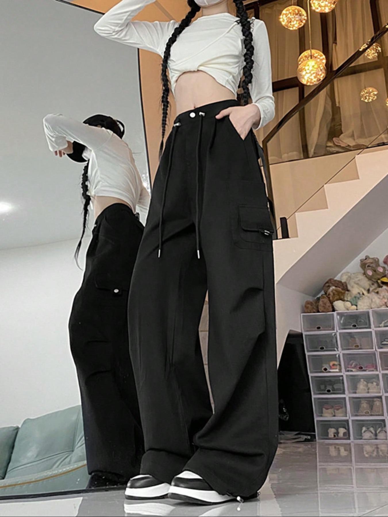 Women's Solid Wide Leg Pants, Loose Legged Pants, Baggy Legged Pants, Casual Comfy Trousers for Daily Wear, Ladies Bottoms for All Seasons