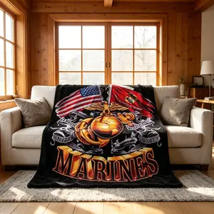 Patriotic Military Style Eagle Print Flannel Blanket Soft Cozy Lightweight AC Throw Blanket Veteran Inspired Home Decor Sofa Bed Bedroom Living Room Office Travel Camping Movie Night Gift for Veterans Soldiers Fans Family Gatherings