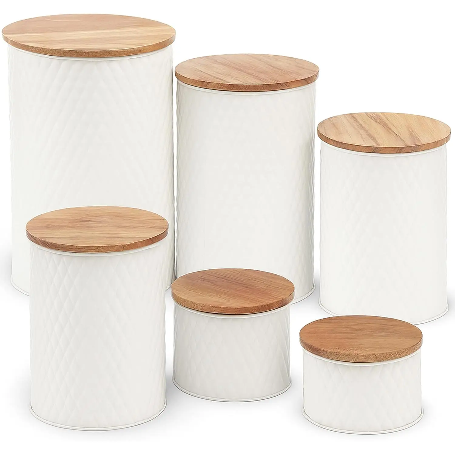 6 Canister Set for the Kitchen Countertop – Metal  Storage Canisters with Airtight  for Flour, , Crafts, Coffee, & Sugar – Container Set with Modern  , White