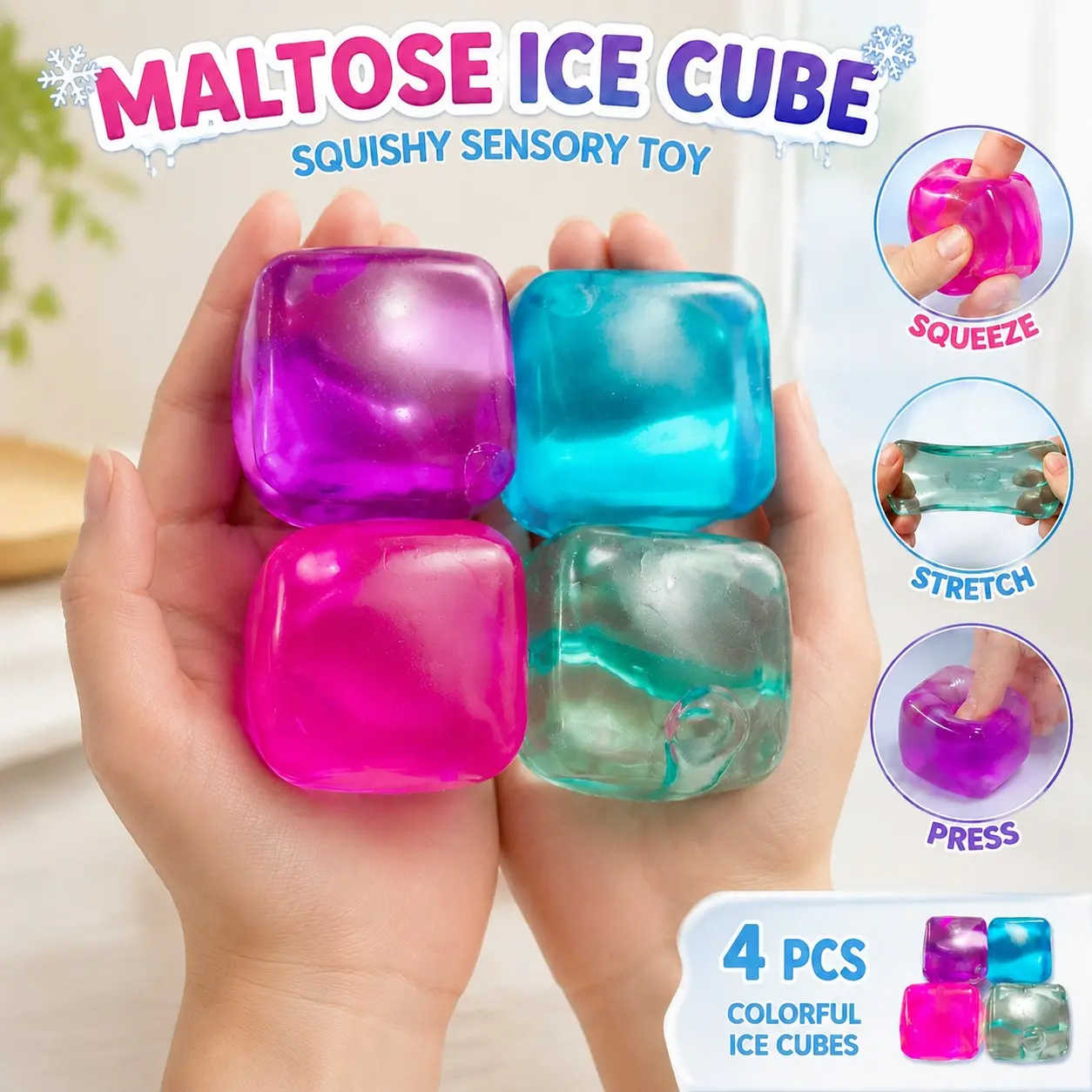 Maltose Stress Relief Toy Set of 4, Soft and Chewy, Safe and Washable, Reusable, Kids Sensory Game, Adult Office Relaxation, Perfect Gift