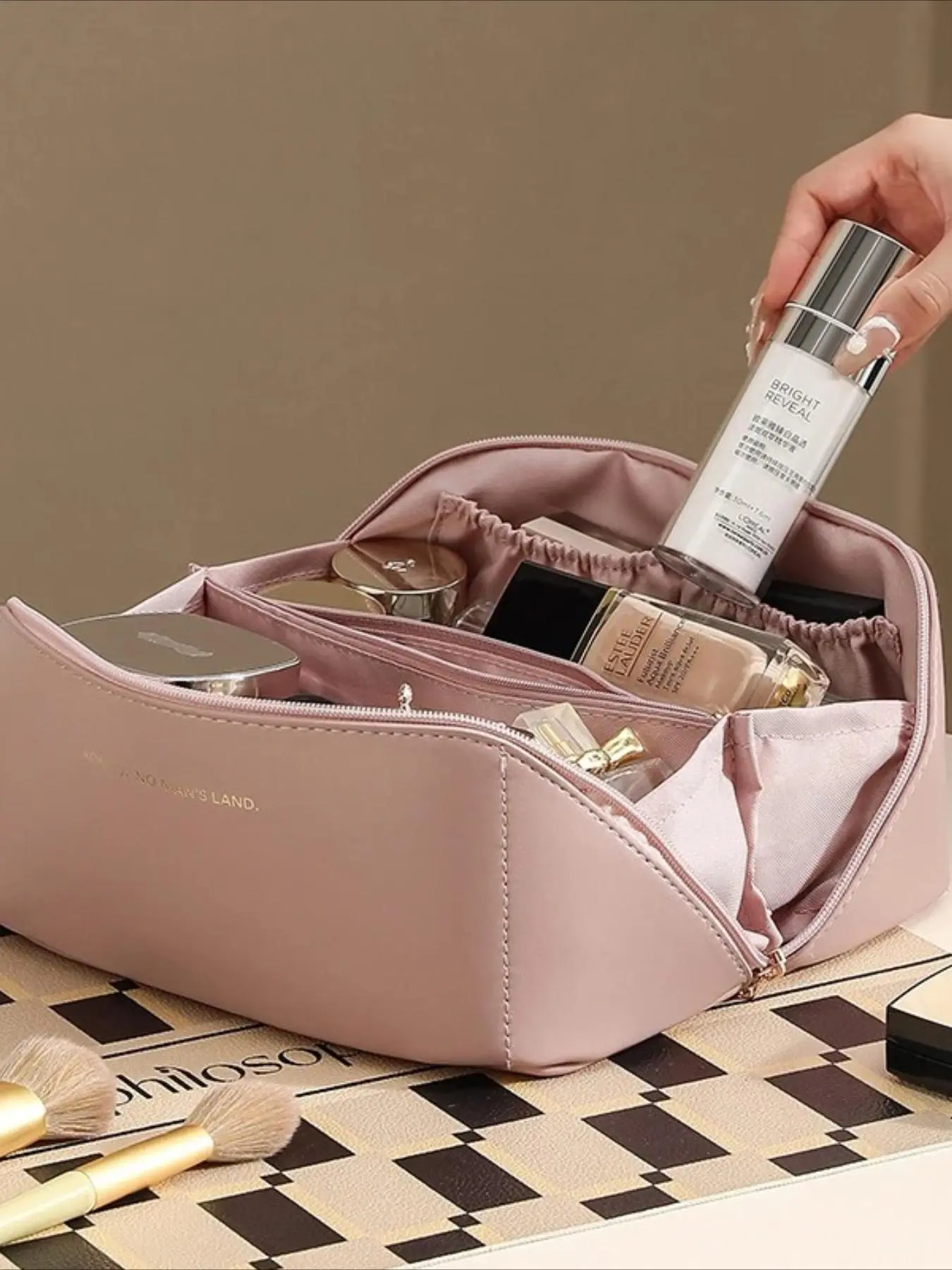 Large Capacity Cosmetic Bag, Portable Travel Toiletry Organizer with Multiple Pockets, High-End Ins Famous Makeup Storage Pouch, Travel Makeup Bags Organizers