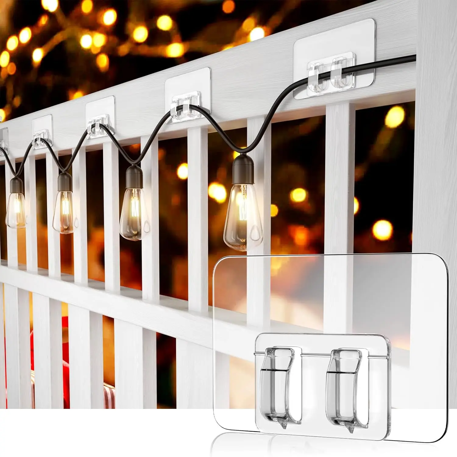 30 count Hooks for Outdoor String Lights Clips, Heavy Duty Adhesive Light Hooks for  Christmas Light,Weather Resistant Outside UV-Resistant , No Tools, Clear,Outdoor Christmas Décor