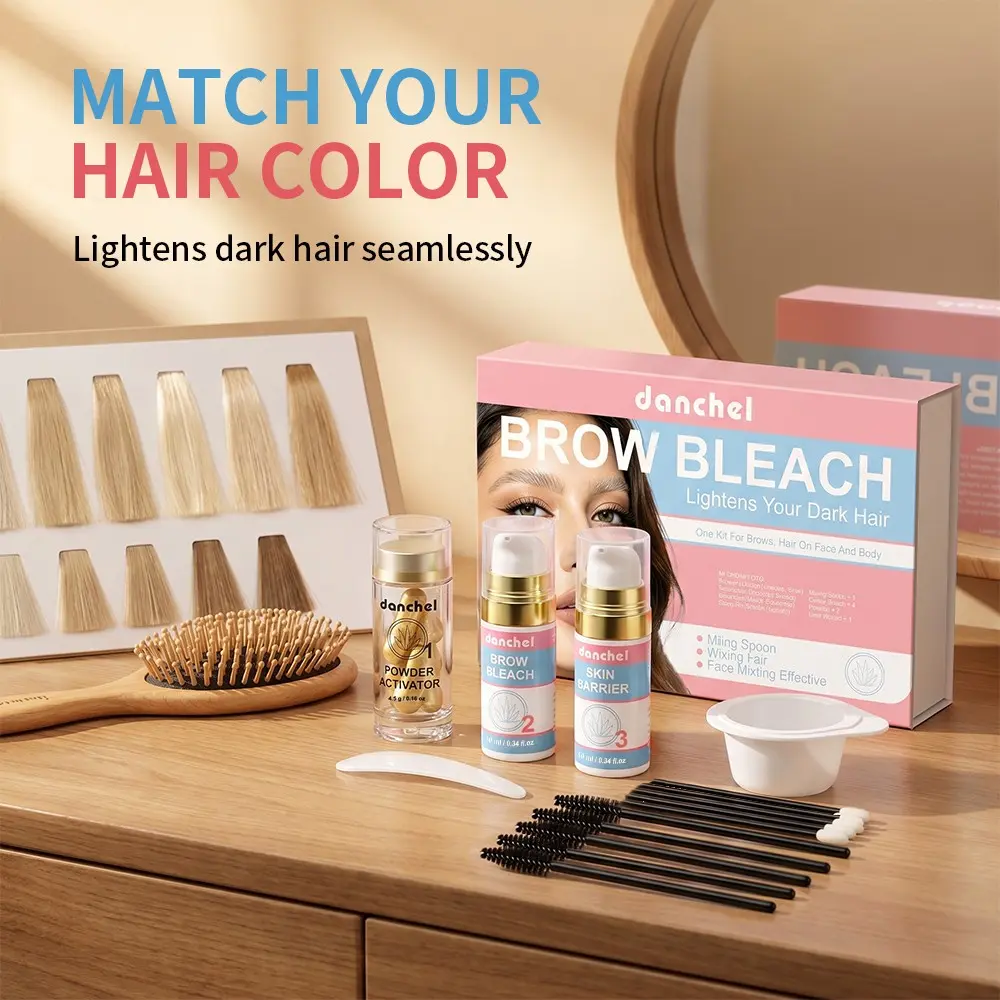 Complete Eyebrow Bleaching Set, Long-Lasting Effect, Includes Eyelash Brush, Lip Brush, Mixing Cup & Spoon, Activator Powder, Protective Cream, Bleach Cream, Body Hair Grooming, Perfect for Daily Makeup, Dates and Post Hair Coloring