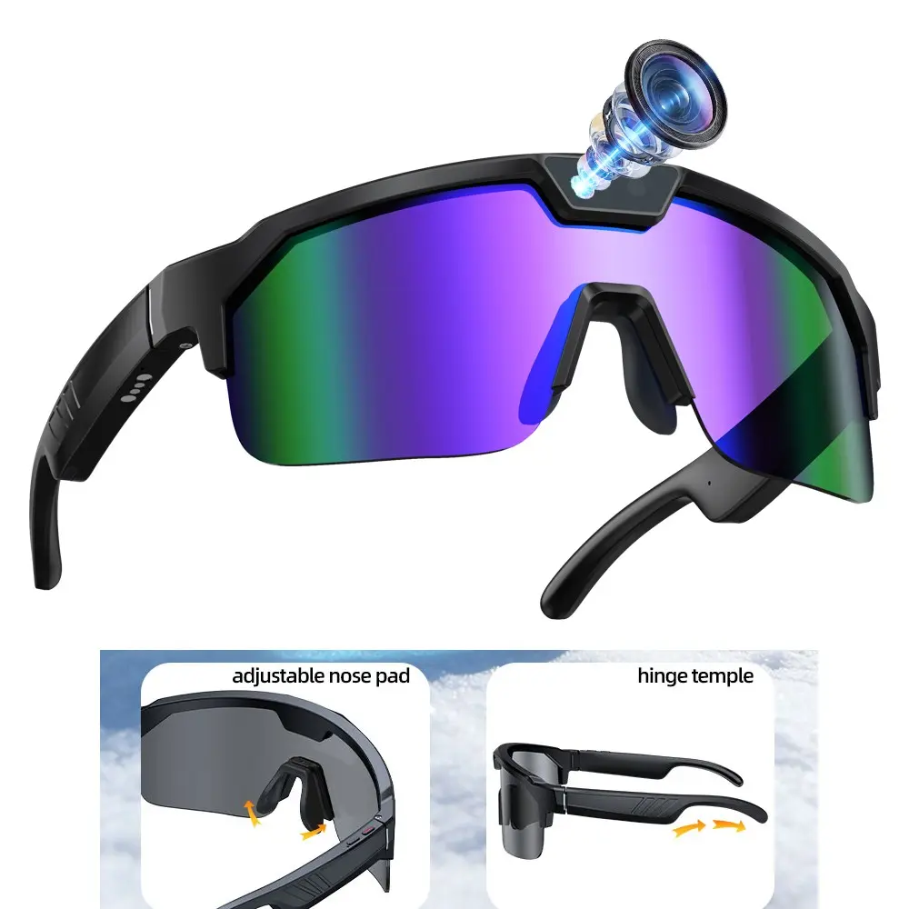 Smart Sport Glasses with Video, 8MP Camera , UV Protection Lenses,4GB Memory Build-in(No TF Card Need) Photo Video Shooting,One Click Recording,Meeting Minutes,ABS+PC Frame,270Mah Battery, Bluetooth Call ,Music Playback ,AI Translation