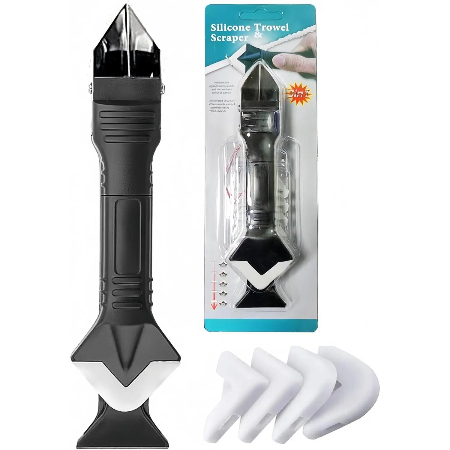 Caulking Tool 3 in 1, Glass Glue Angle Scraper, Stainless Steelhead Caulk Remover and Sealant Scraper, for Kitchen Bathroom Window and Frames Sealant Seals