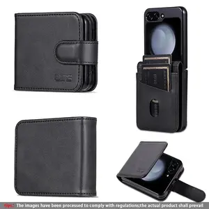 Foldable Leather Cover Anti-Drop Card Phone Case for Samsung Galaxy Z Flip7 Z Flip6 Z Flip5 Z Flip4, Durable Protective Shell