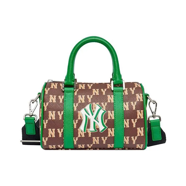 MLB New York Yankees Vintage Floral Boston Bag – Unisex Green and Brown Leatherette Tote with Detachable Strap