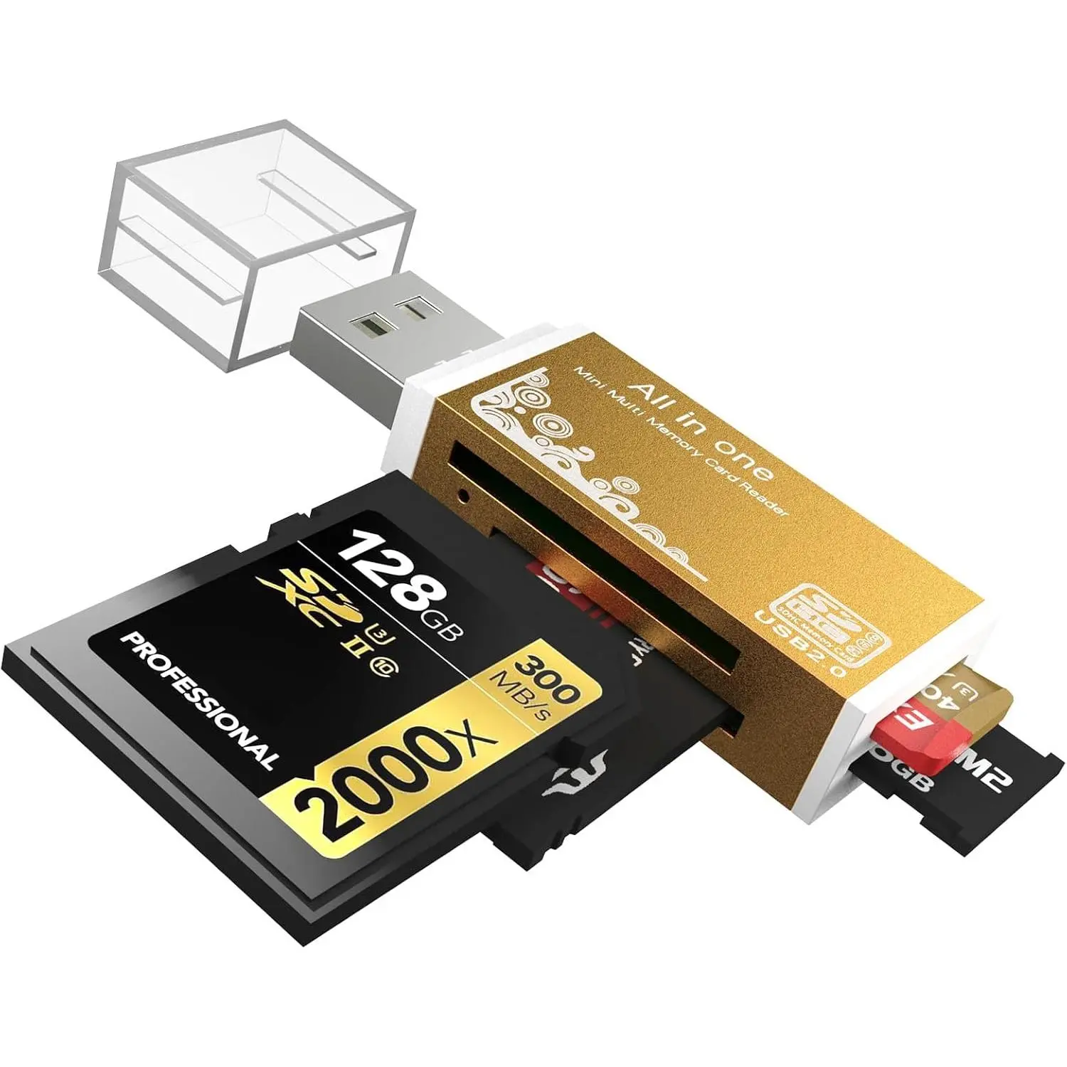 SD Card Reader, 4-in-1 SD Card Reader to USB Adapter, Memory Card Reader for MS Duo/Pro, M2 Card, SDXC, SDHC, MMC, RS-MMC,  SDXC,  SDHC and TF Card (1Pack Black)