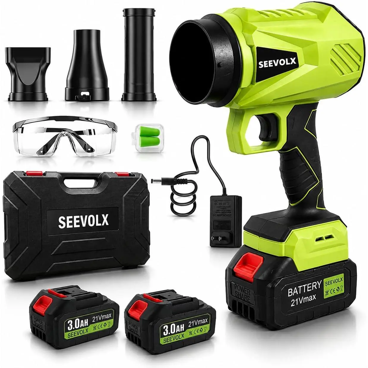 Seevolx Handheld Turbo Jet Cordless Leaf Blower - 2*21V MAX Cells Included, Efficient Blowing High-Power Electric Air Duster for Leaf Removal, Patio Cleanup, Home Improvement Gift Idea
