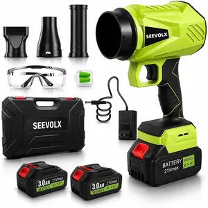 Seevolx Turbo Jet Cordless Leaf Blower, 2*21V MAX Batteries Included, High-Power Electric Air Duster for Leaf Removal, Snow Cleaning, Car Drying & Patio Cleanup，garden mainte holiday gift