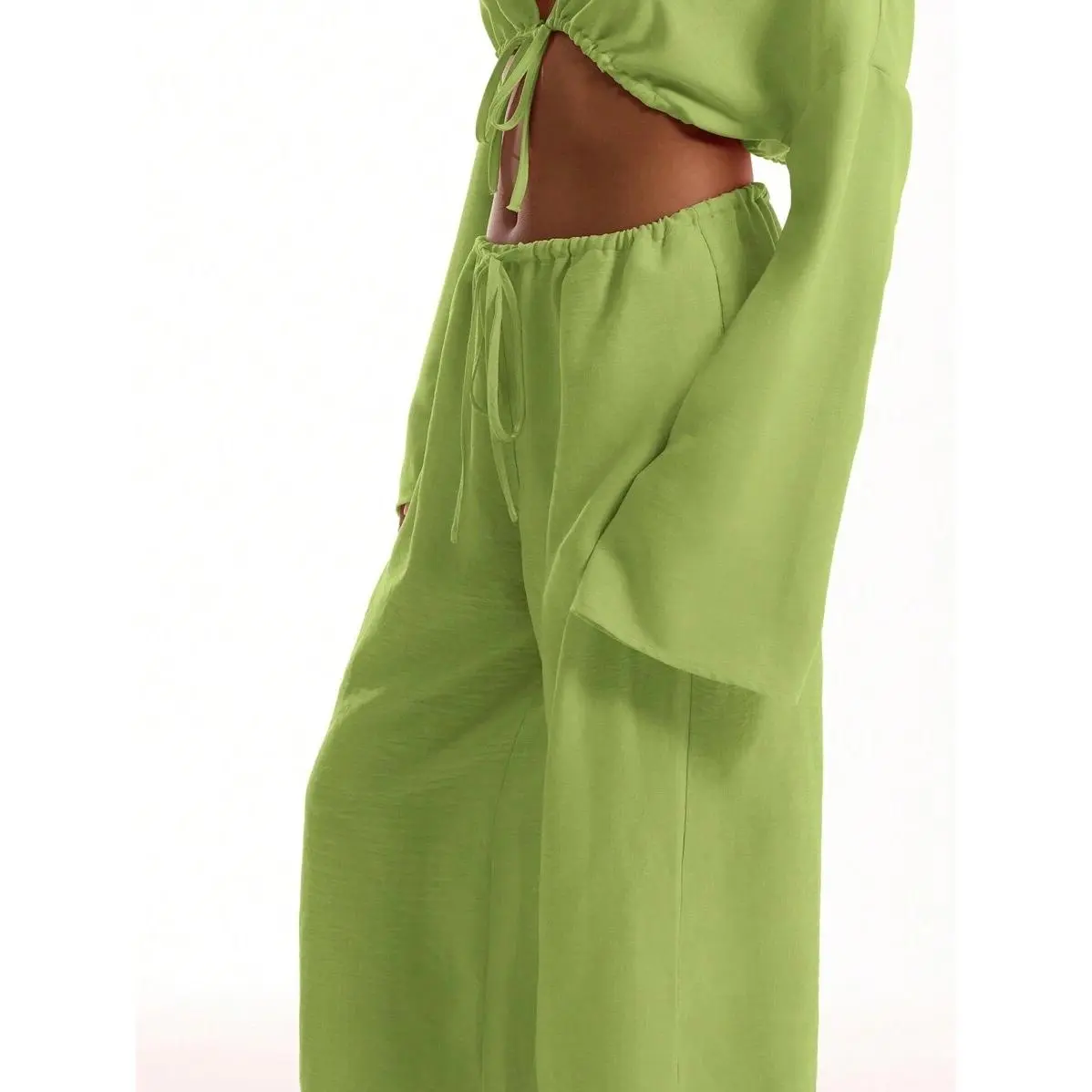 MUSERA Tie Front Linen Feel Beach Trousers Boho Elegant Holiday Ibiza Airport Summer Casual Vacation