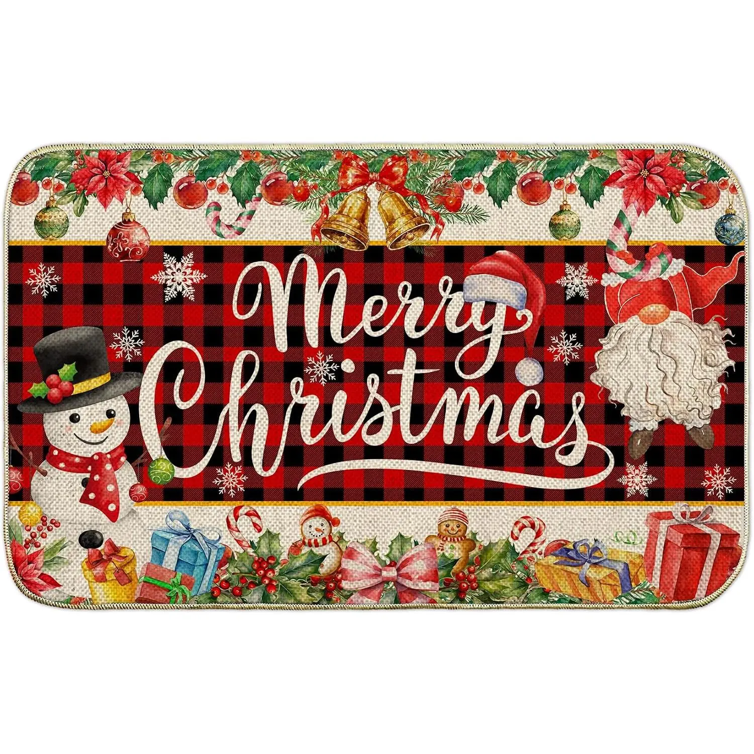 Christmas Door Mat, Merry Christmas Snowman Outdoor Mat for Front Door,   Buffalo  Winter Non Slip Welcome Doormat Indoor Entryway Floor Rug for Entrance Outside , 17”x29”