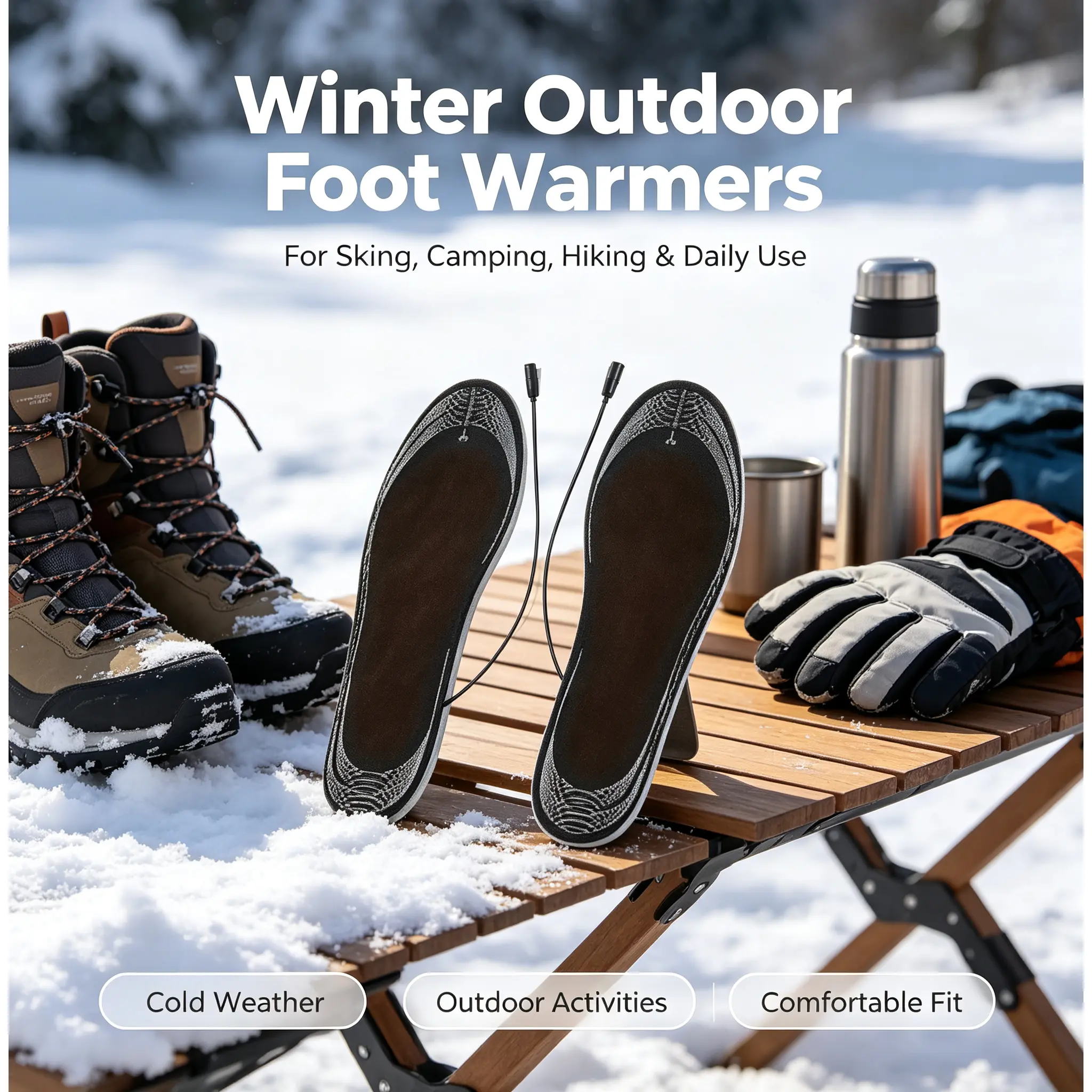 USB Powered Heated Insoles, Electric Foot Warmers, Lightweight Cuttable Heating Insoles for Winter Outdoor Sports, Keep Feet Warm
