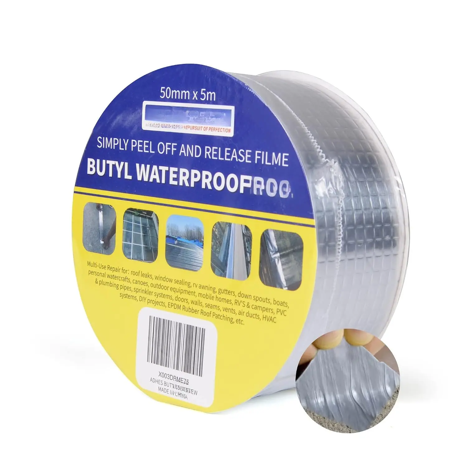 Butyl  Waterpro , 2in x 16ft  Foil  | Butyl Sealant  for RV Repair,Window,Boat, Pipe Sealing, Glass & EDPM Rubber Ro Patching(Model:RAY100-2,Glue Color:Gray)