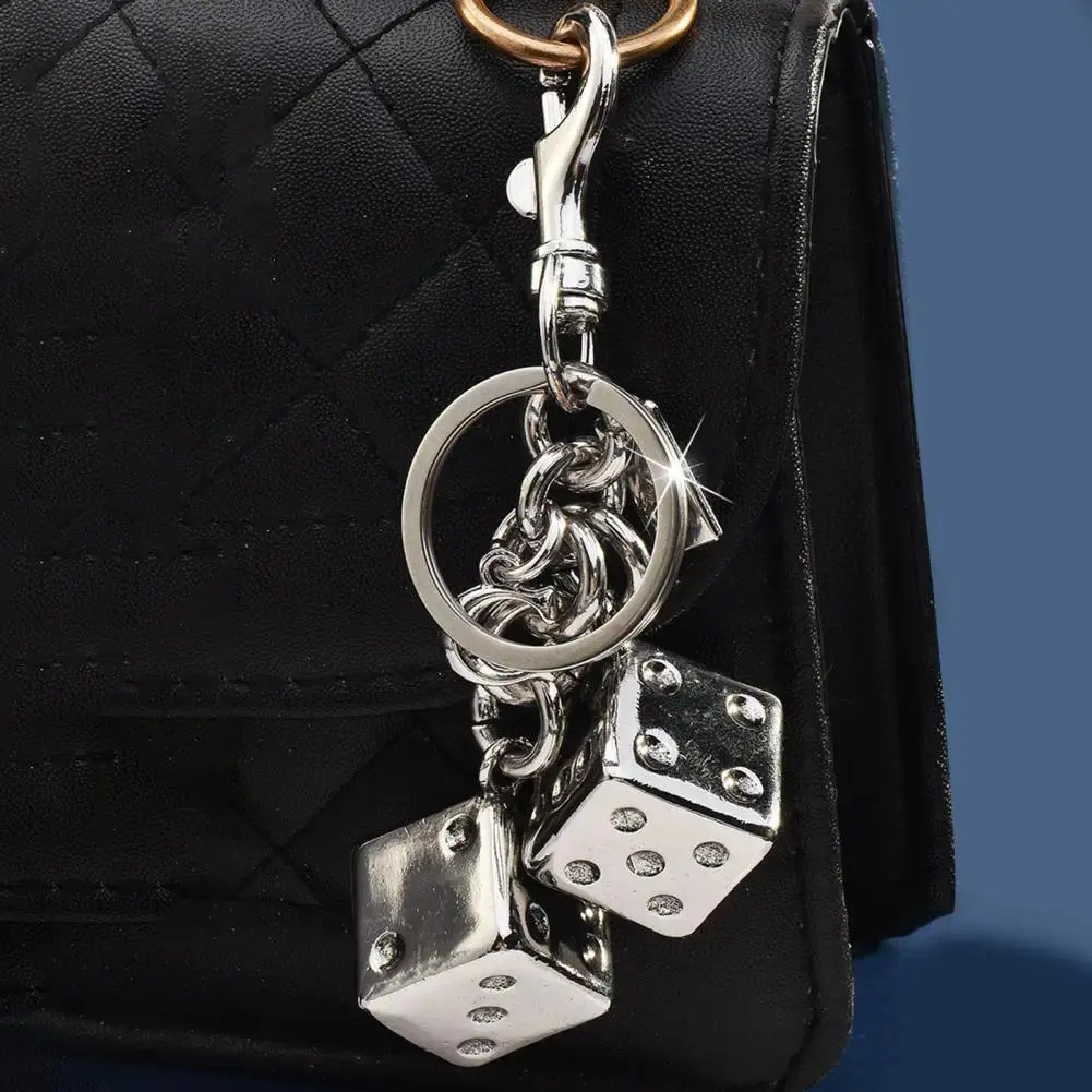 Metal Dice Keychain - Golden Auspicious Lucky Charm for Tote Bags, Wallet & Car Keys, Anniversary or Father's Day Birthday Gift, Christmas, House Keys, Gift Ideas, Unisex, Portable Charm, Dice Pattern, 12Cm, Metal Coated, Birthday Gift Ideas, Metal Coatin