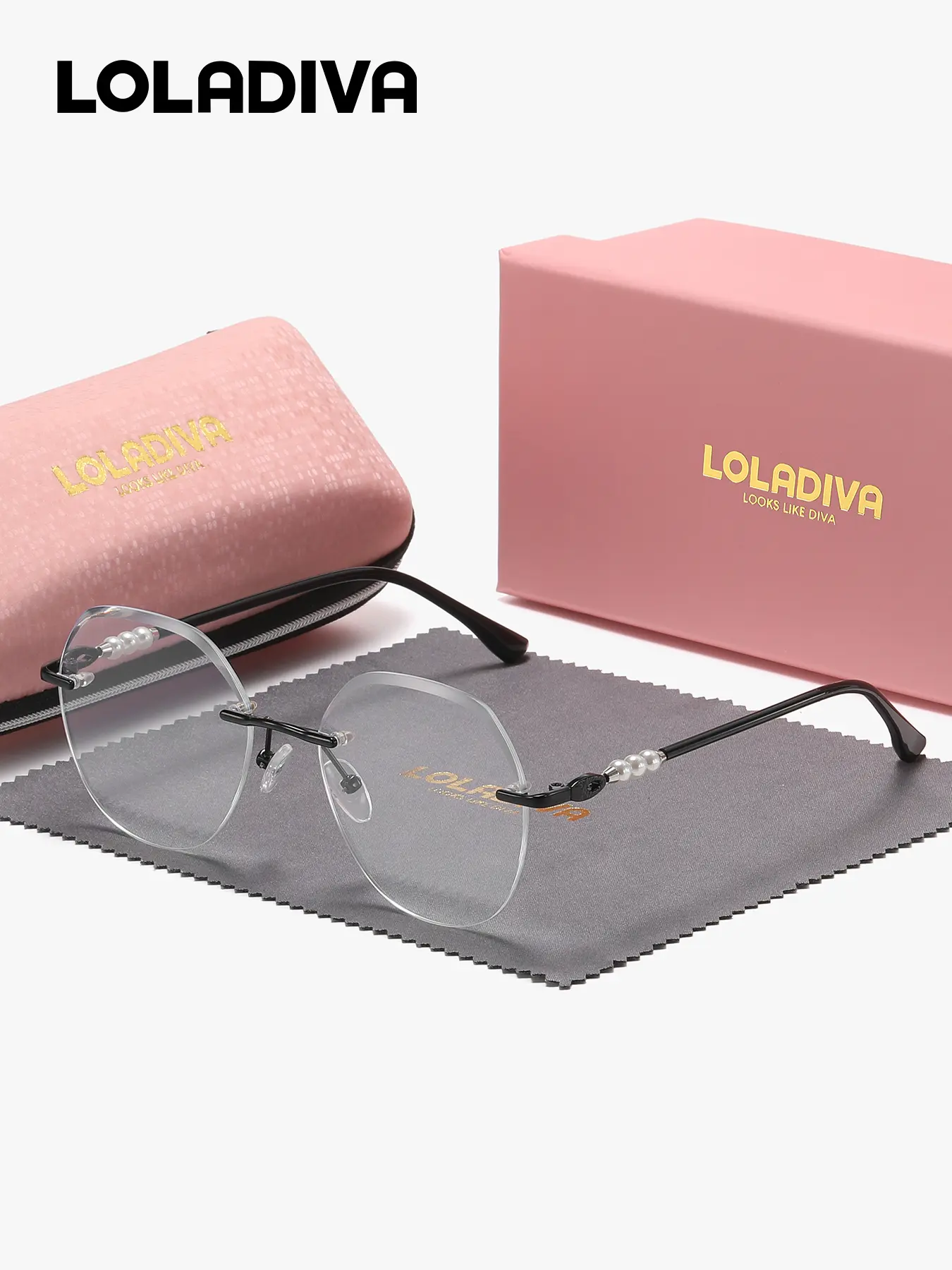 LOLADIVA 1 Piece Unisex Elegant And Charming Frameless Plano Glasses Elite Temperament Geometric Plaon Glasses
