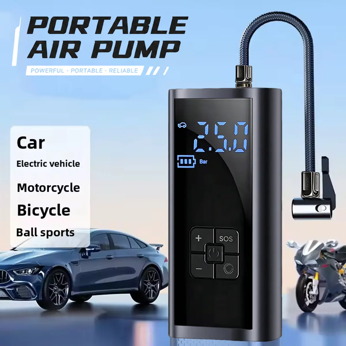 Tire Inflator Portable Air Compressor, Portable Air Pump, Dual Power Cordless & 12V DC, 150PSI Auto Shut-Off Digital Pressure Gauge, Emergency LED Flashlight, USB-C Fast Charging, Quick Inflation for Car Tires, Motorcycles, Bicycles & Balls