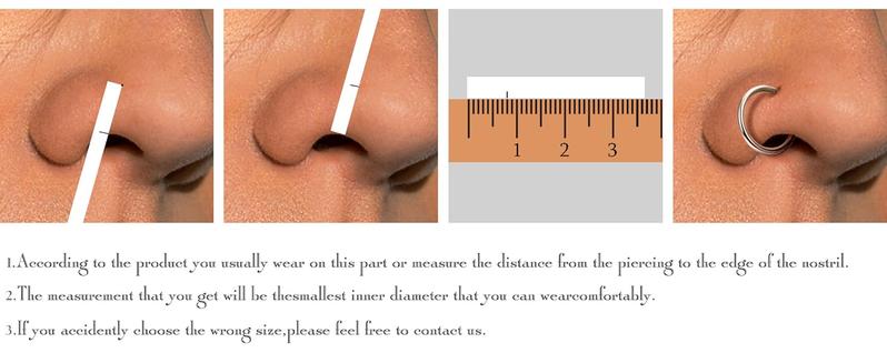 LOLIAS Surgical Steel Nose Rings Hoop Nose Clicker Ring Septum Jewelry 16G 18G Nose Hoop Lip Rings Nose Helix Cartilage Rook Earrings Nostril Piercing Jewelry Hypoallergenic