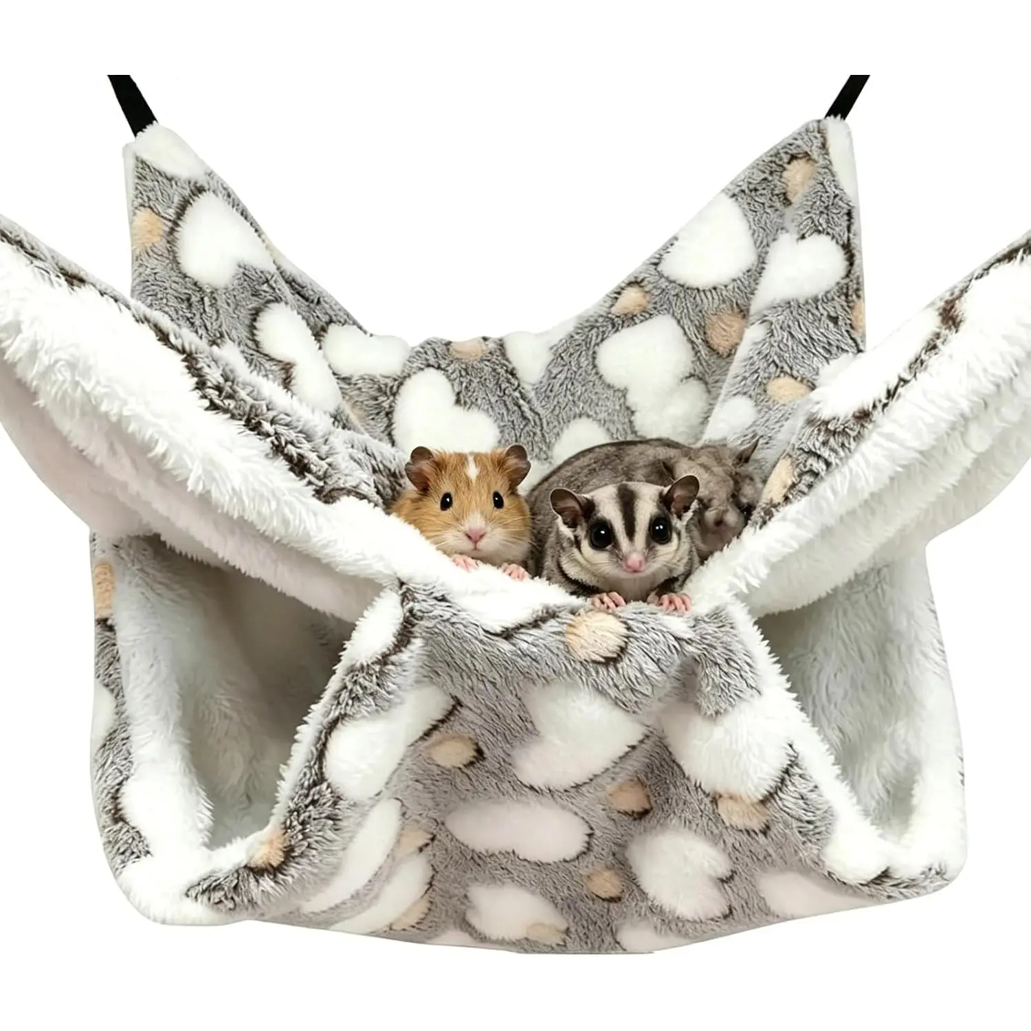 Guinea Pig Sugar Glider Hammock for Cage - Machine Washable Double-Decker  Bed - Fits Ferret,Fancy Rat,Hamster,Gerbil - 11" x 11" - Love Coffee