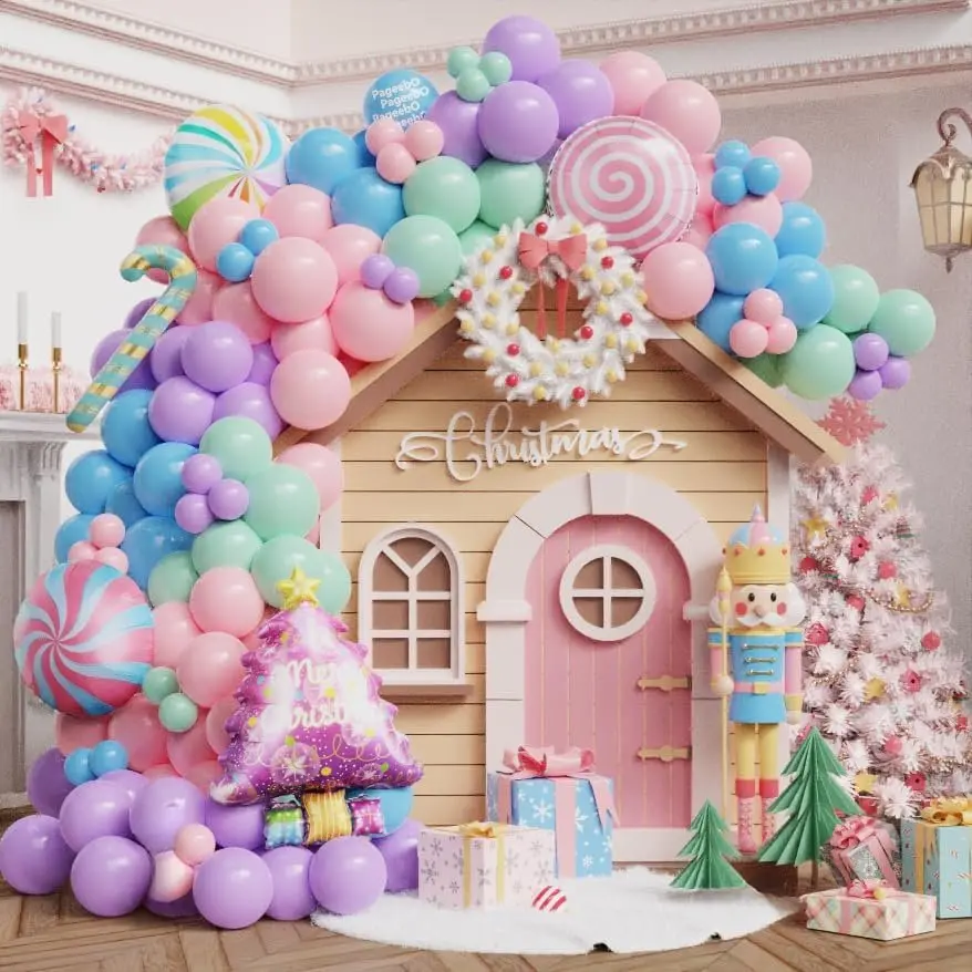 Candyland Balloon Garland Arch Kit for Candy Theme Sweet  Birthday | 167 count Pastel Rainbow Balloon Candy Cane  Tree Foil Balloons for Candyland Supplies  Shower Party Decorations