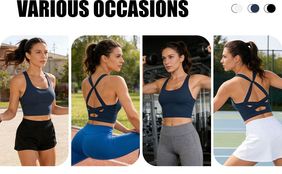 Longline Sports Bras for Women Cross Back Workout Tops with Built in Bra Yoga Bra Athletic Crop Tank Top Gym Fitness