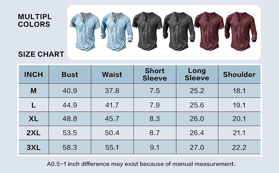PASLTER Mens Distressed Henley Shirts Short/Long Sleeve Button T-Shirt Slim Fit Cotton Casual Shirt Menswear Top