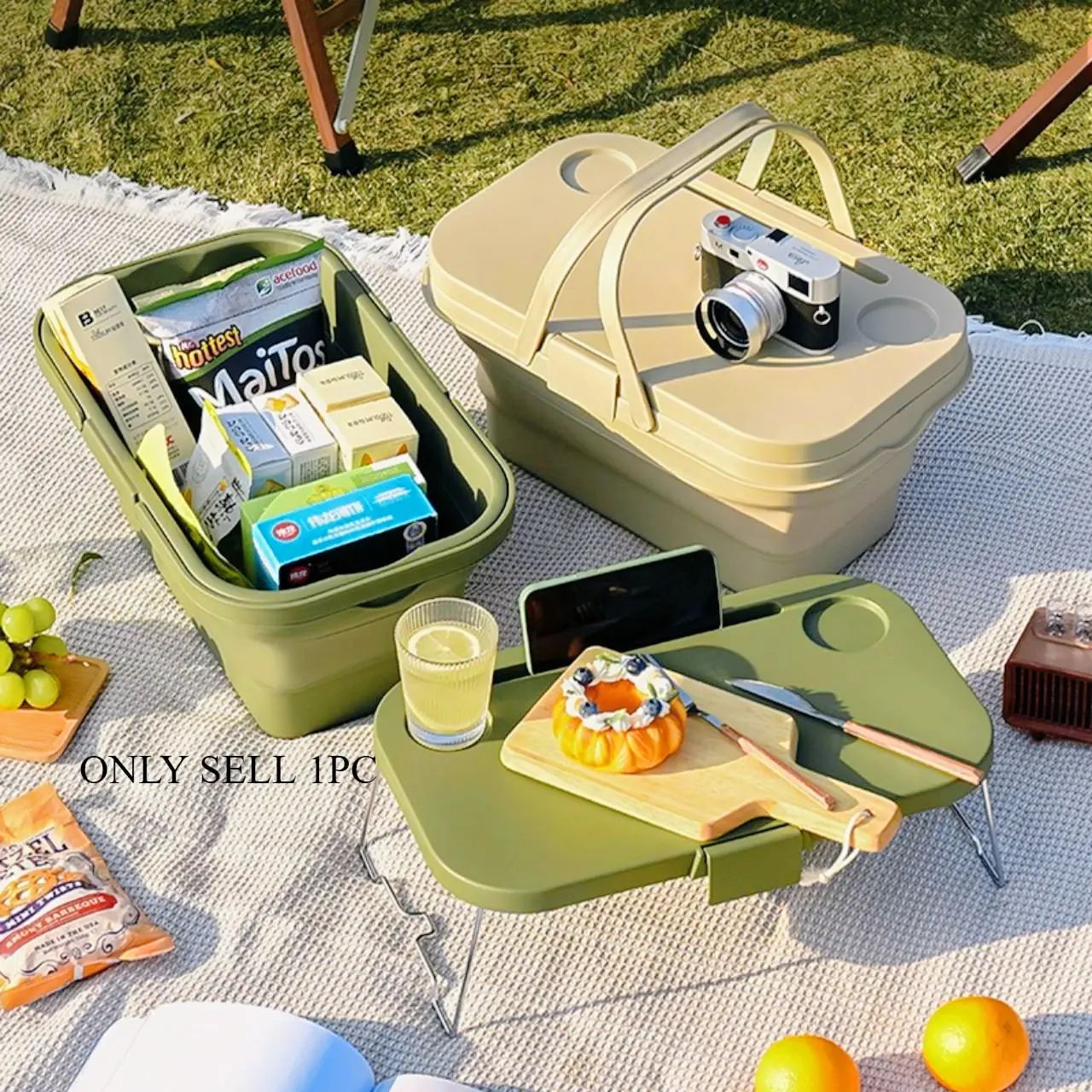Outdoor Camping Foldable Storage Box, Folding Table, Portable Picnic Basket with Small Tray, Ideal for Hiking and Outdoor Activities, Picnic Pack, Camping Gear, Camping Accessories, Picnic Hamper