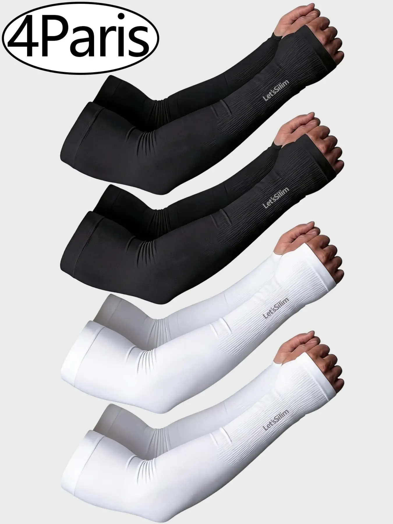 4Pairs Arm Sleeves for Men Women UV Sun Protection Compression Arm Warmer Tattoo Cover Up, Sports Golf Volleyball Arm Sleeves Cooling Sleeves Sunblock Arm Cover Cooling Arm Covers with Thumb Hole