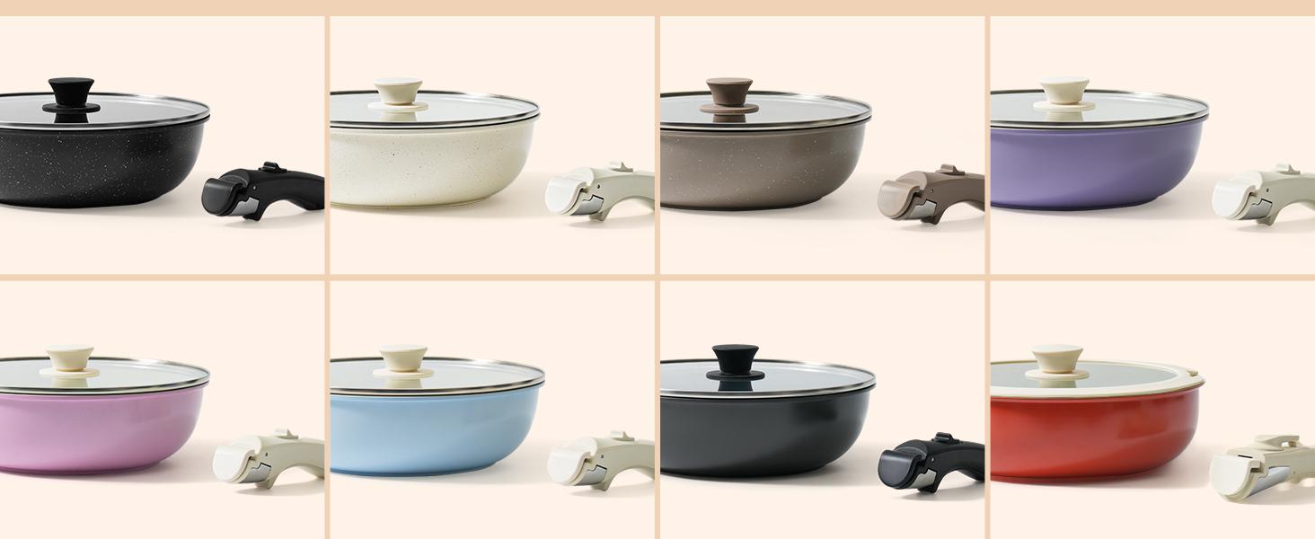 15Pcs Pots and Pans Set Non Stick, Cookware Sets with Detachable Handle, Nonstick RV Kitchen Cooking Tools Removable Handles, Oven Safe, Induction Fast, Stackable Induction Cookware,Black