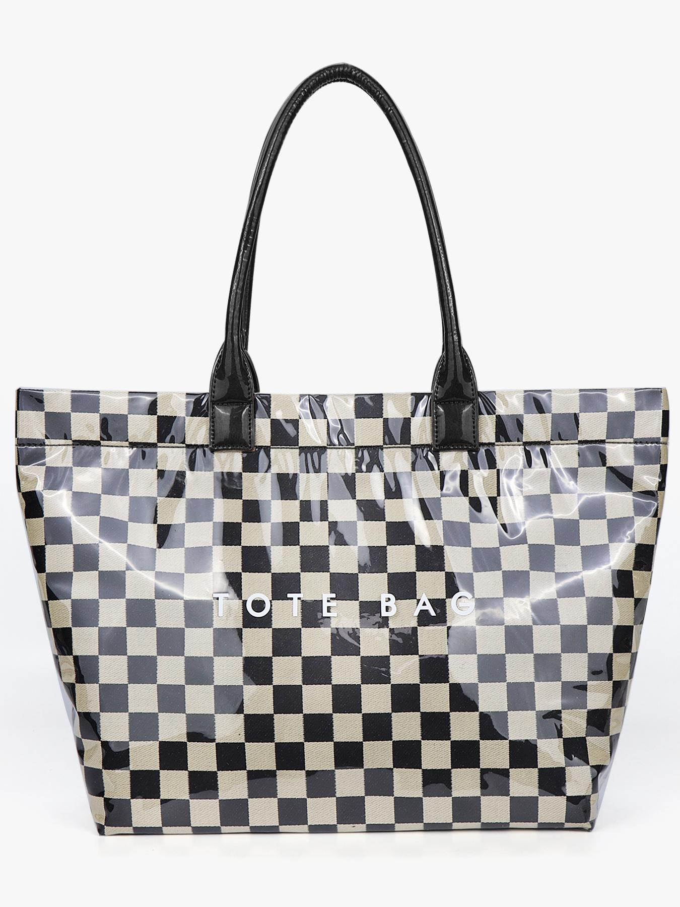 Checkerboard Pattern Stylish Tote Bag, Casual Versatile Handheld Bag, Minimalist Transparent Commute Large Capacity Bag for Women