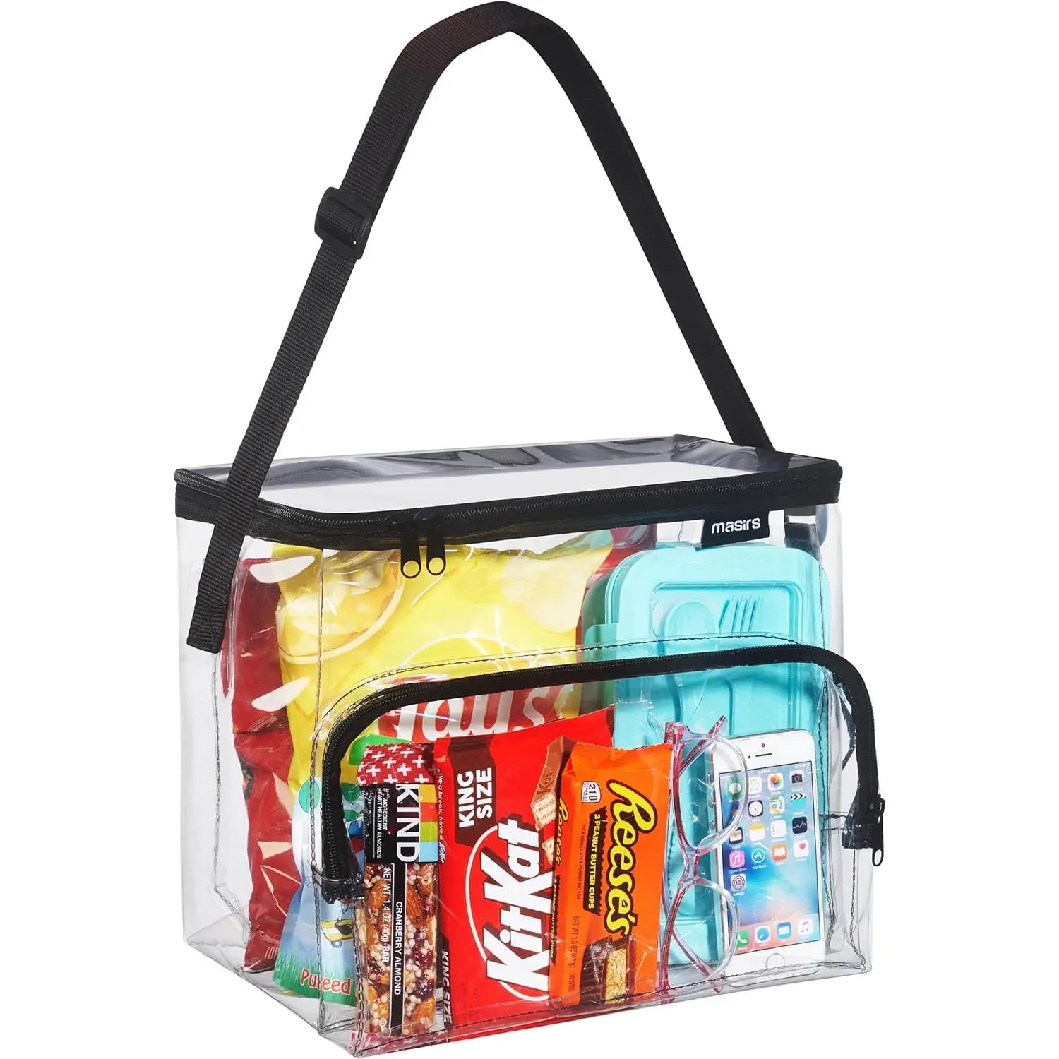 Transparent lunch bag, durable PVC plastic transparent lunch bag, equipped with adjustable shoulder strap and handle, suitable for prison correctional officers, workplaces, and stadiums, frost-resistant