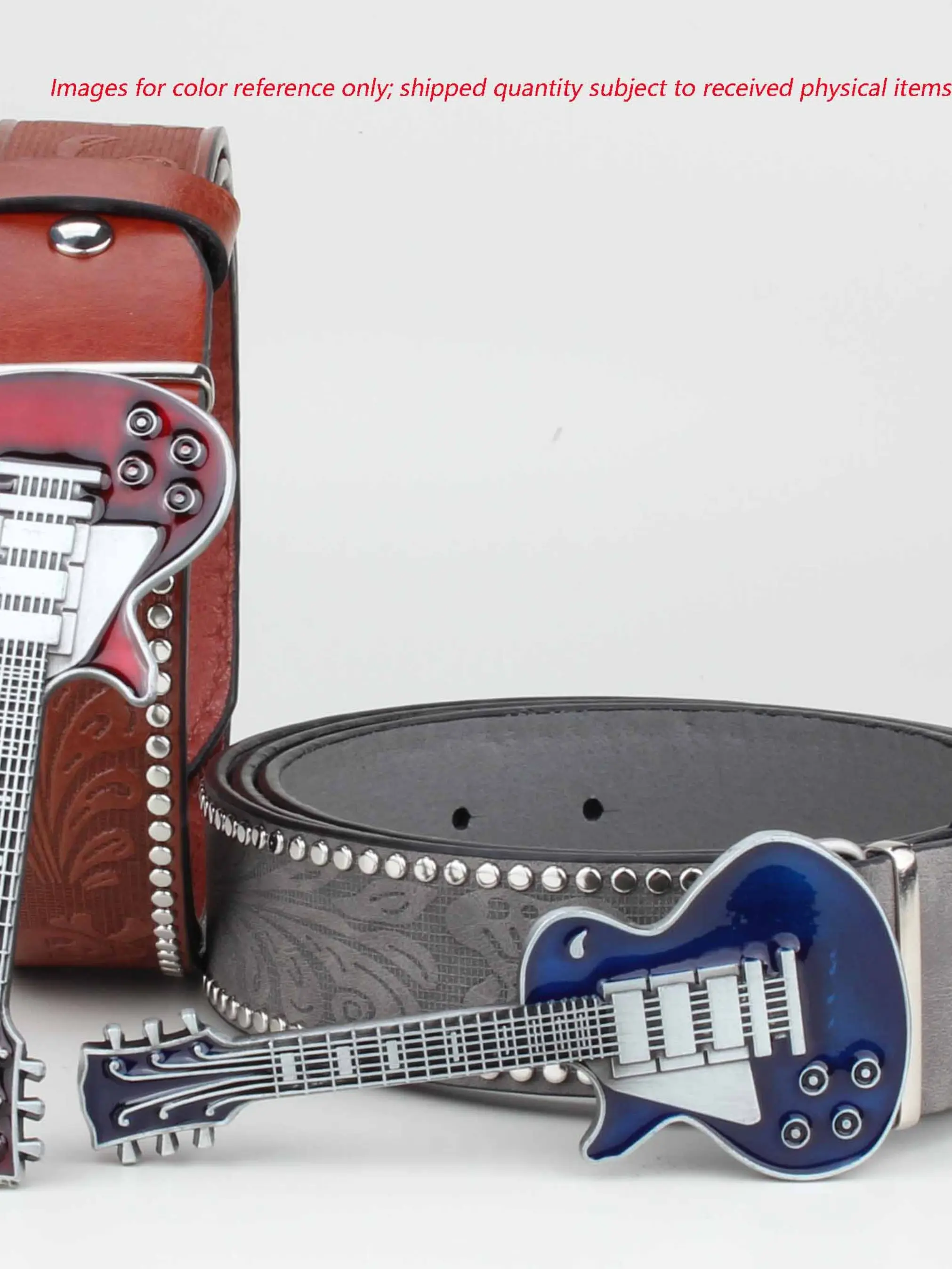 1pc American Vintage Rock Guitar Buckle Belt, Three-Color Rivet Design, Synthetic Material, Party Style, All Seasons Wear