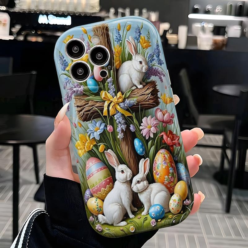 Phone case/cover, Easter bunny and egg phone case for Apple phones, cute 2D cartoon design, compatible with iPhone 17, 16, 15, 14, 13, 12, 11 Pro Max, XS, XR/8/7 and 6. Perfect birthday gift, holiday gift, Valentine's Day gift.
